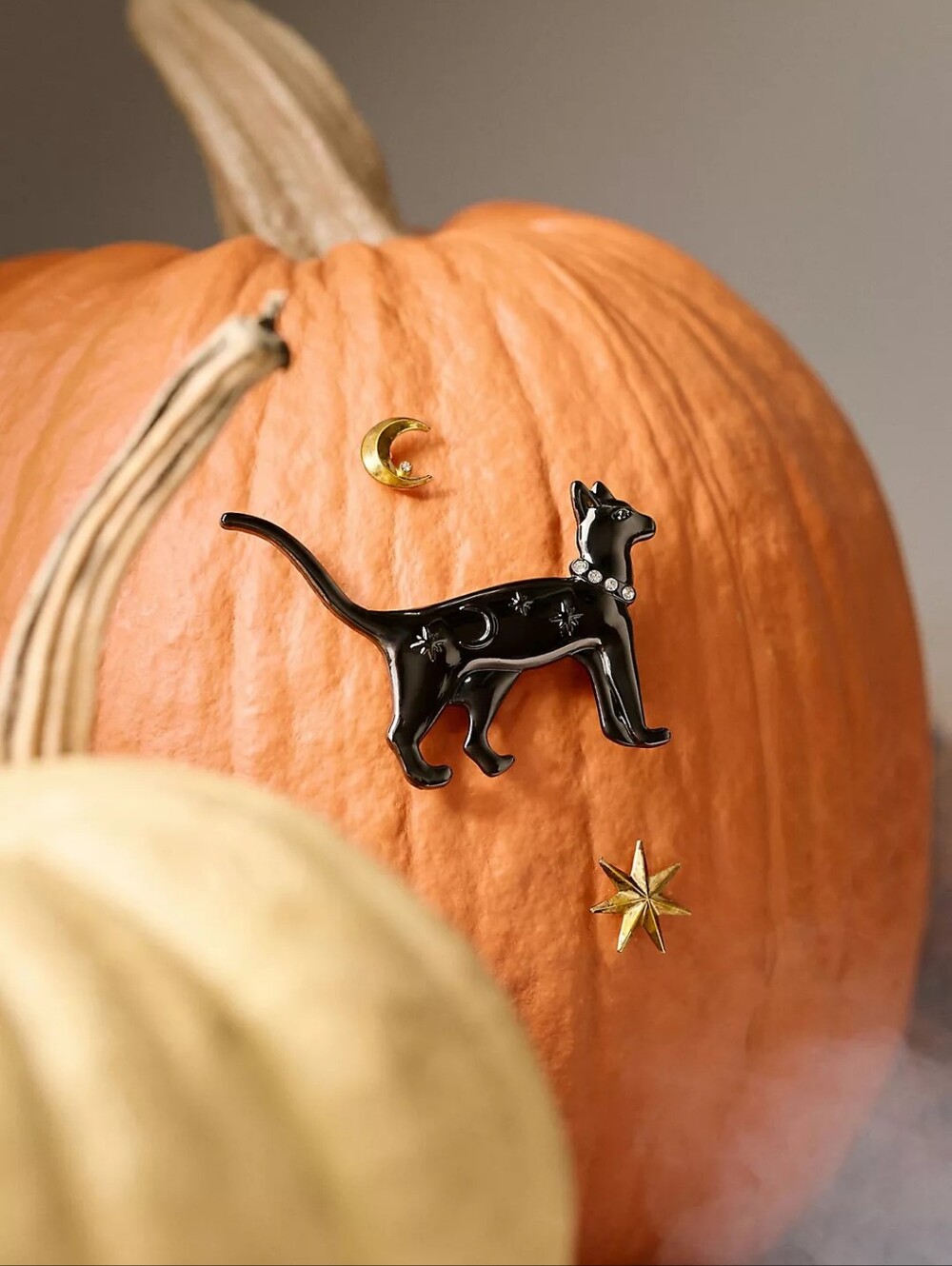 Anthropologie Halloween Pumpkin Pin Charms Black Cat - Picture 1 of 2